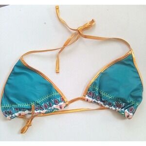 Swimwear Boho Bikini‎ Set, Teal Gold Trim Cheeky Bottoms Swimsuit Beach Sexy